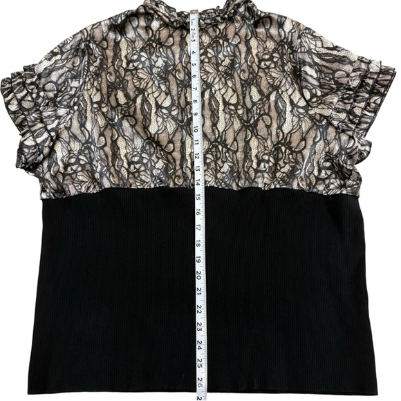 Lane Bryant Womens Plus Size 22/24 Black Floral Satin Lace Short Sleeve Top - Picture 7 of 10